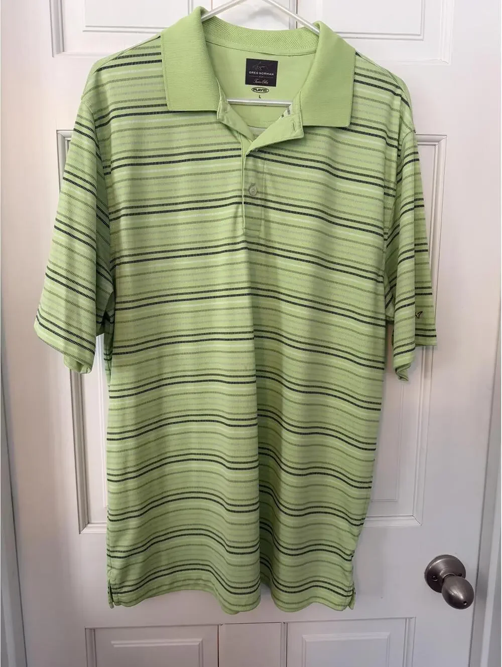 Greg Norman for Tasso Elba Green Striped Polo Shirt Size L